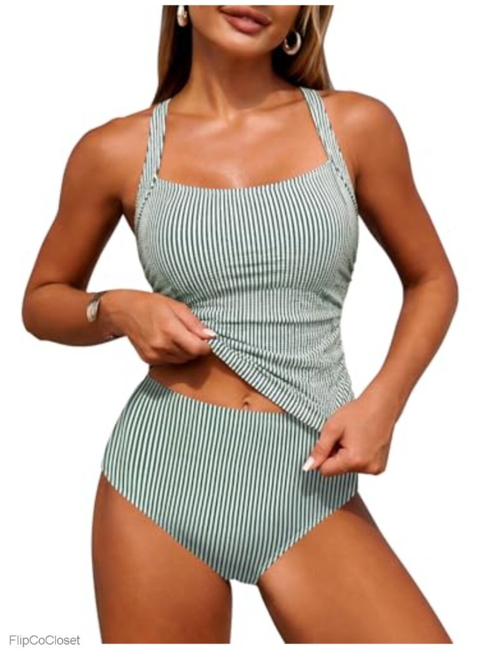 Women's Tankini Set Tummy Control High Waist Square Neck Swim Suit